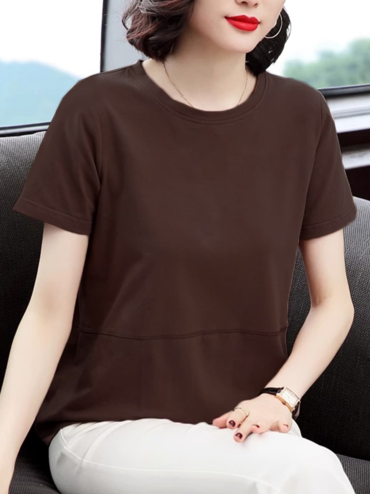 無地 Tシャツ やさしい肌触り 切替デザイン半袖