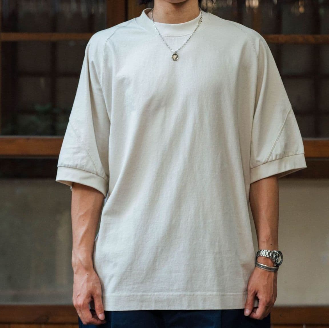無地 Tシャツ ゆったり袖リブ無地半袖シャツ