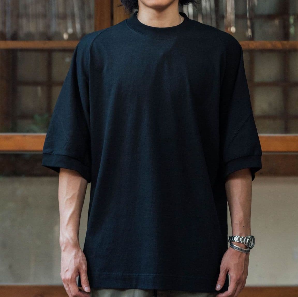 無地 Tシャツ ゆったり袖リブ無地半袖シャツ