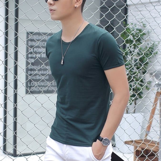 無地 Tシャツ シンプル美シルエット 丸首半袖