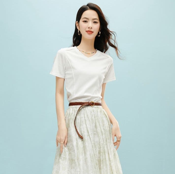 無地 Tシャツ 洗練きれいめ襟ぐりすっきりTシャツ