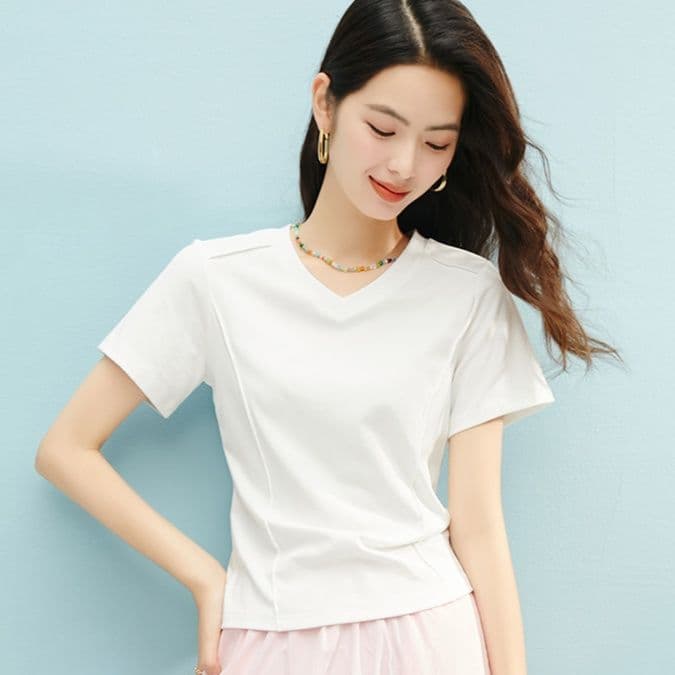 無地 Tシャツ 洗練きれいめ襟ぐりすっきりTシャツ