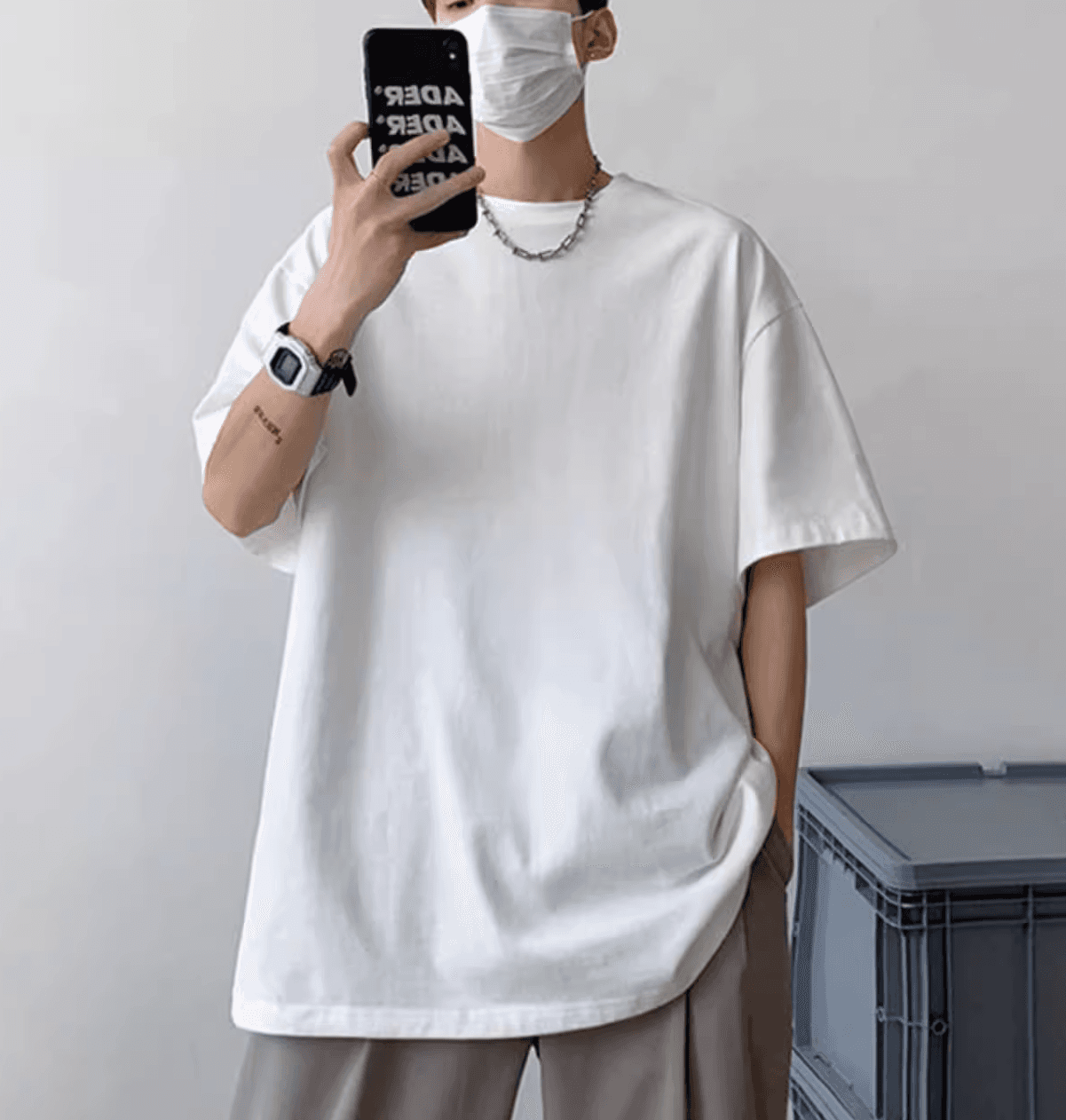 無地 Tシャツ ゆったりシルエット胸ポケット半袖