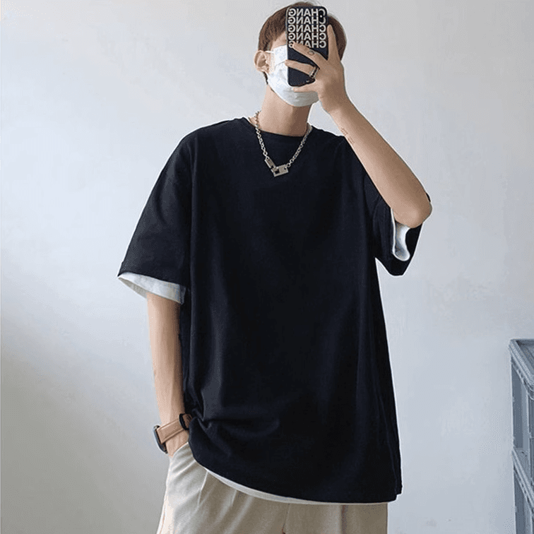無地 Tシャツ ゆったりシルエット胸ポケット半袖