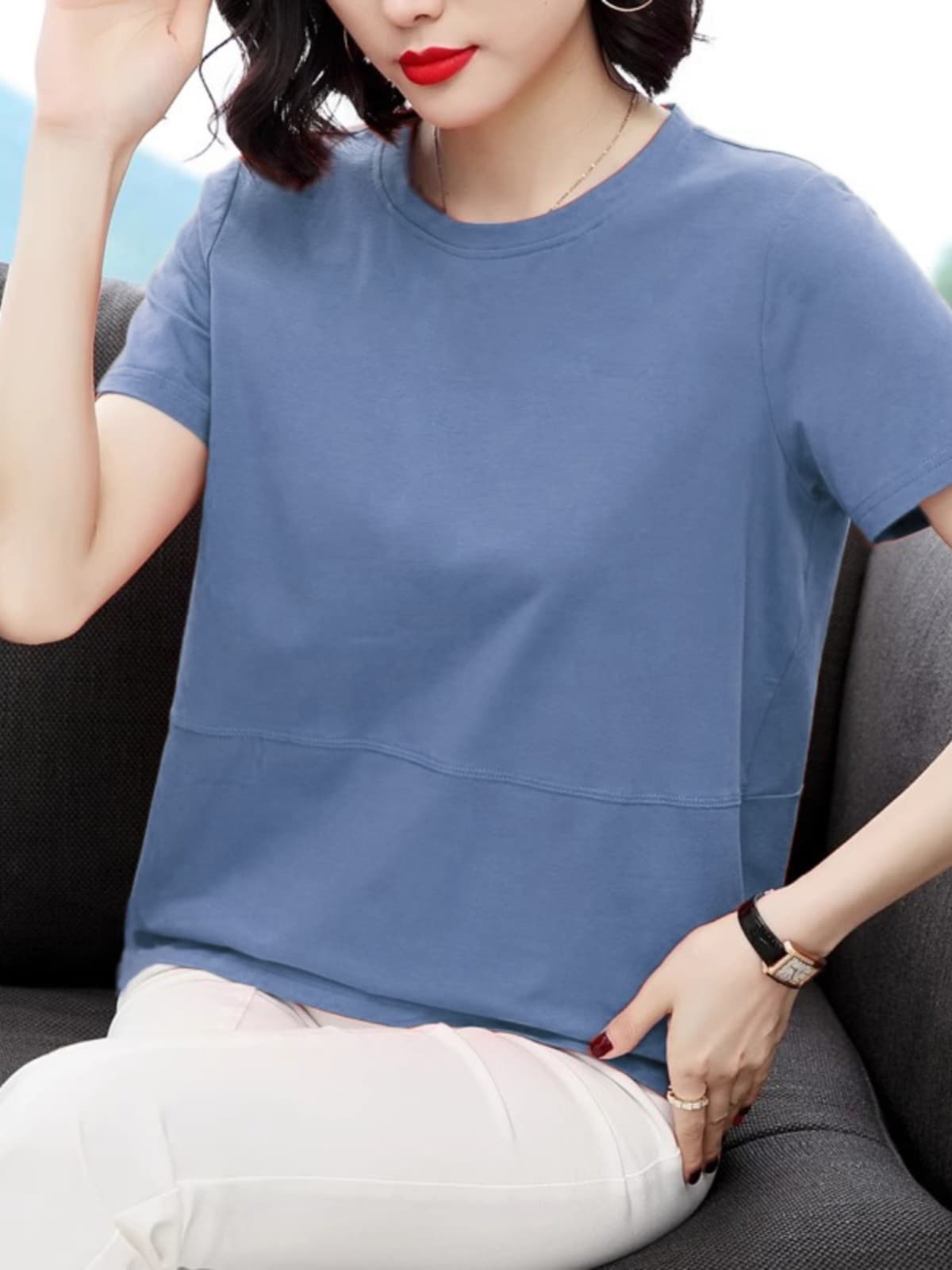 無地 Tシャツ やさしい肌触り 切替デザイン半袖