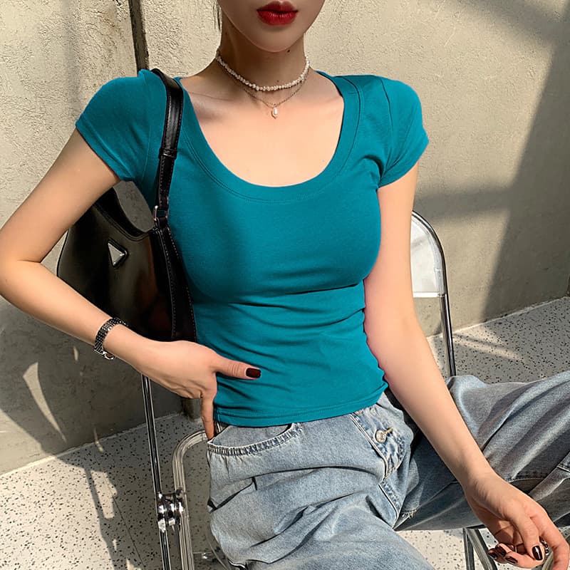 無地 Tシャツ 美胸ラインフィット 柔らか無地半袖