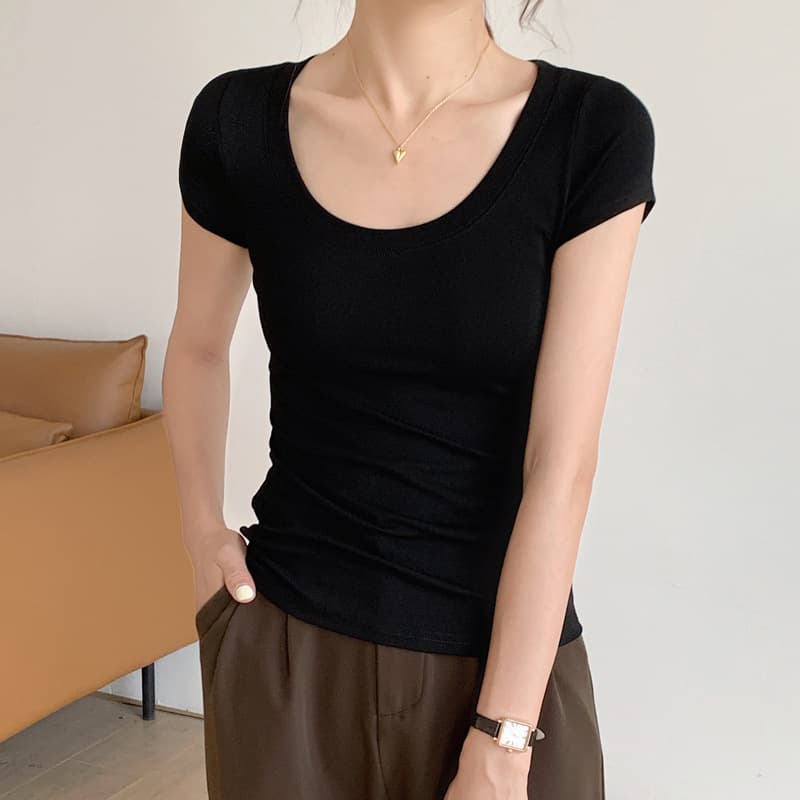無地 Tシャツ 美胸ラインフィット 柔らか無地半袖