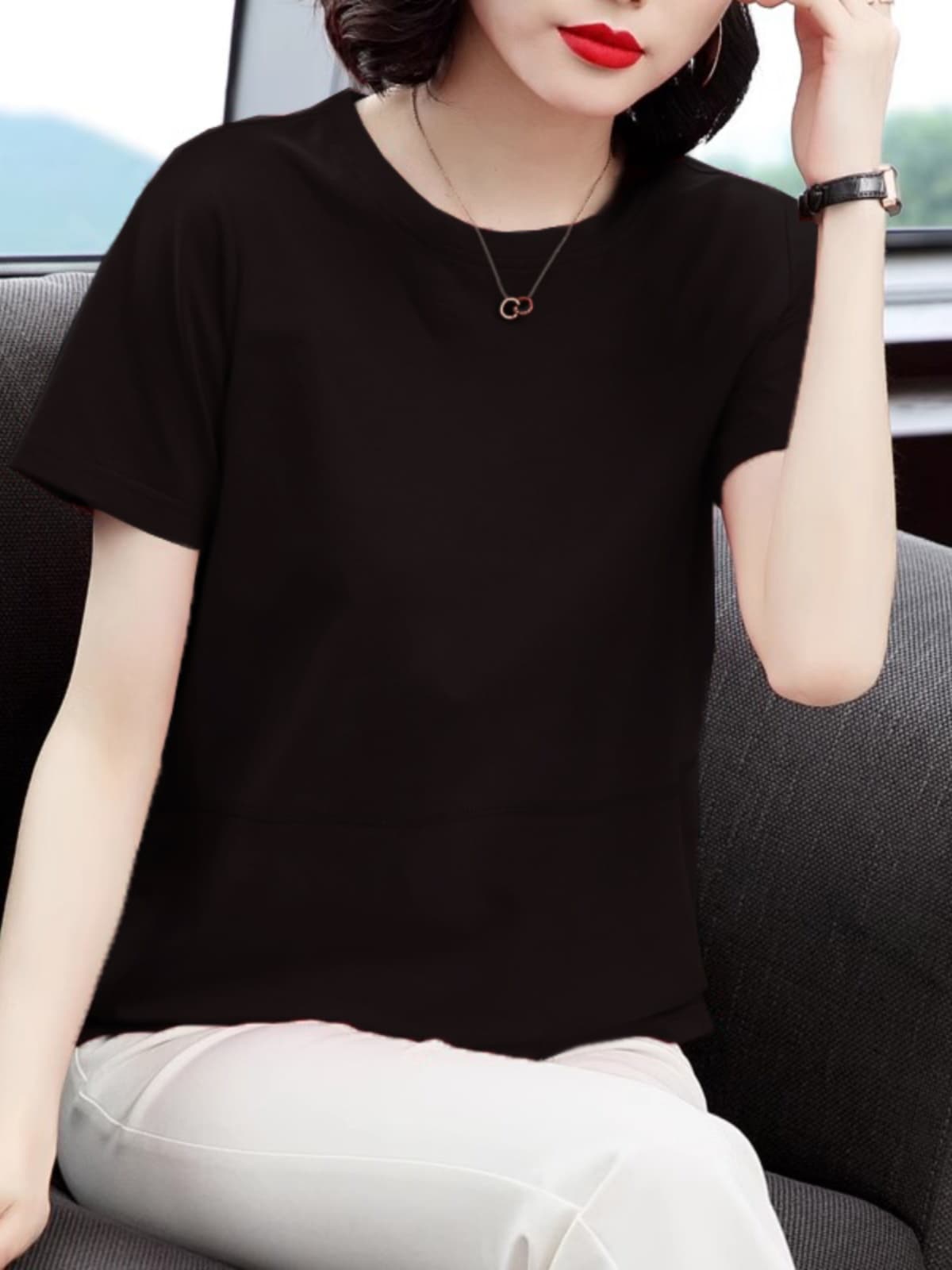 無地 Tシャツ やさしい肌触り 切替デザイン半袖