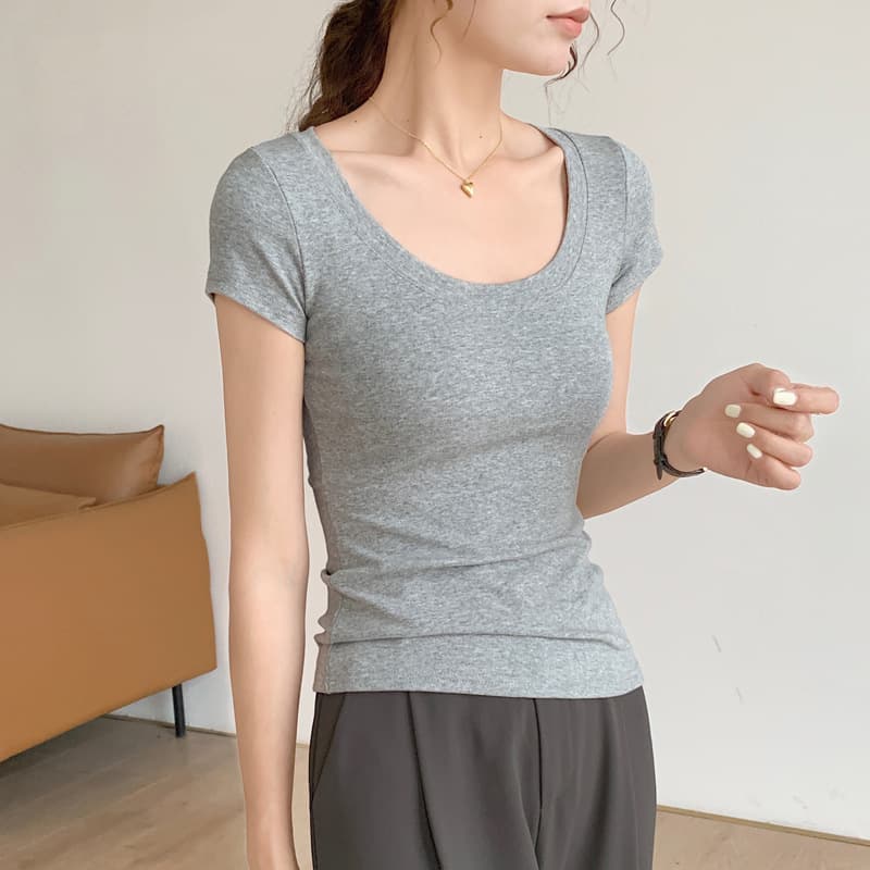 無地 Tシャツ 美胸ラインフィット 柔らか無地半袖